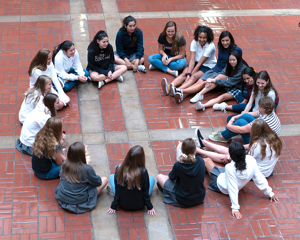Freshmen in Kate Carey's English class get to know each other  in the Inner Court