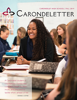 Kamara Lindsey '22 on the cover of the Carondeletter, 2019 Fall