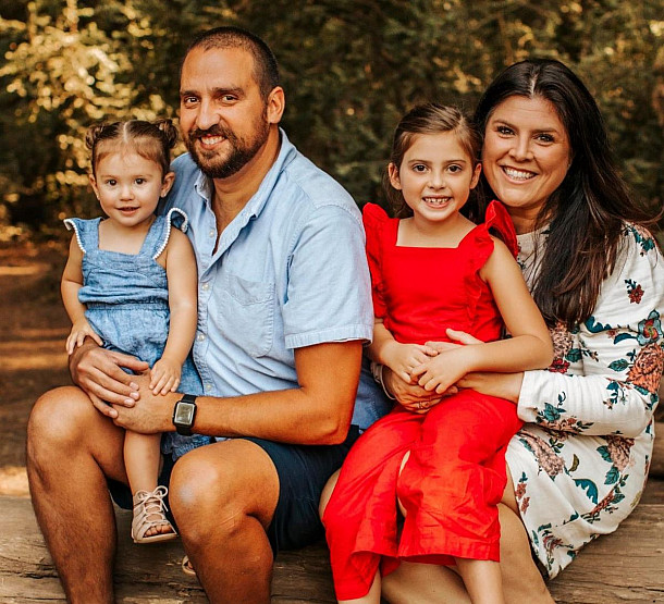 Jessica with her husband, Jerry, and their future '32 and '37 Cougars.